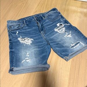 American Eagle Outfitters Blue Distressed Jean Shorts